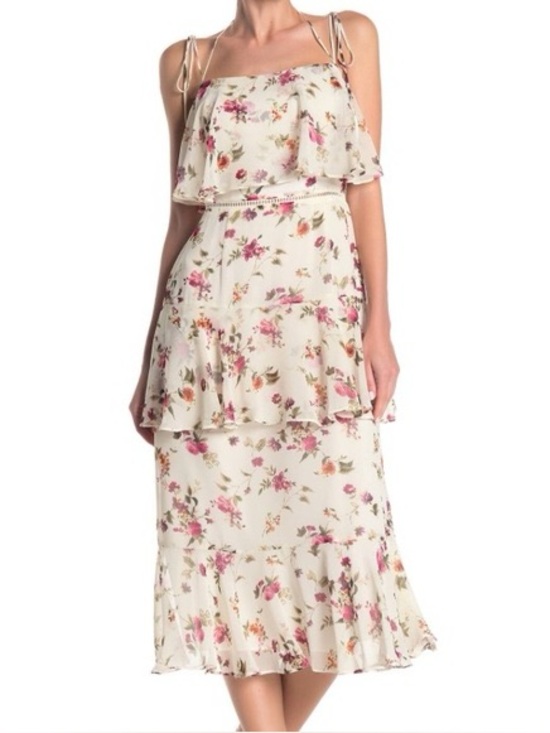 Wayf Dresses & Skirts - Wayf Imola White Floral Tiered Midi Dress XXL